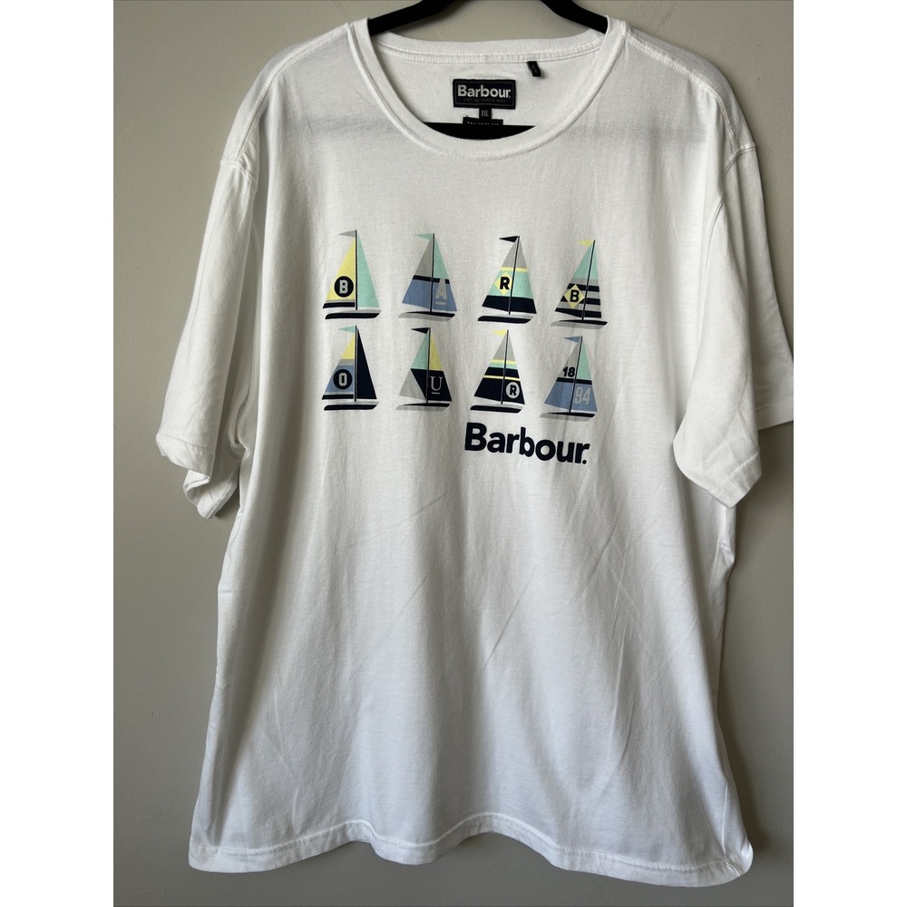 Barbour Shirt Men's XXL  Short Sleeve White Sailboat Logo Graphic Tee Tailored